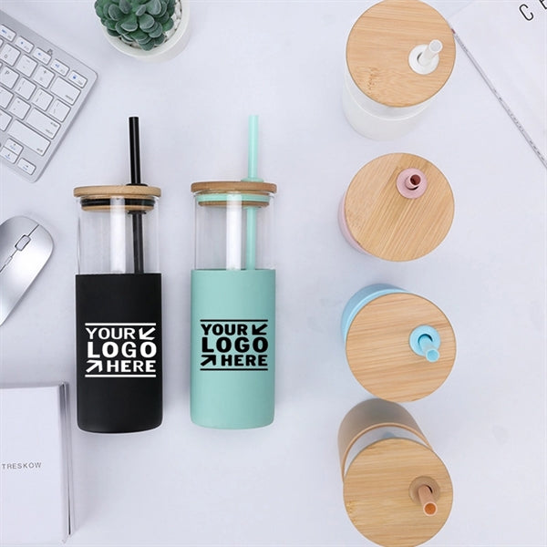 Glass Tumbler Water Bottle With Bamboo Lid