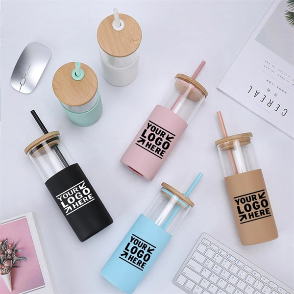 Glass Tumbler Water Bottle With Bamboo Lid