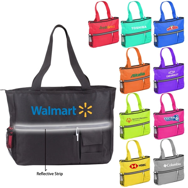 Zippered Canvas Tote With Reflective Strip