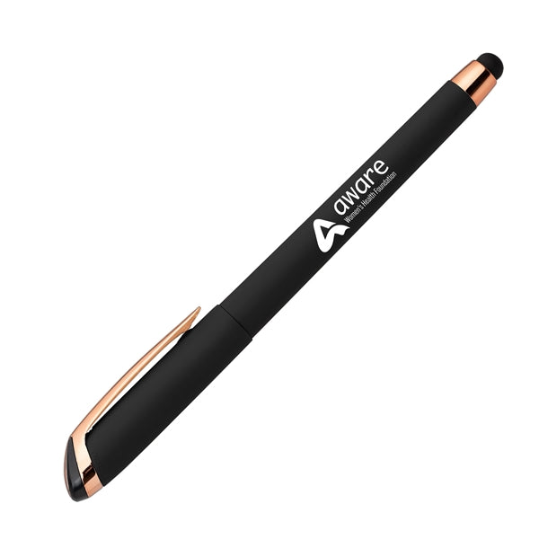 Gazelle Gel Softy Rose Gold Pen w/ Stylus - Silk Screen
