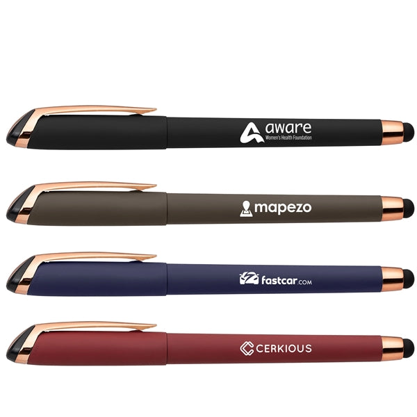 Gazelle Gel Softy Rose Gold Pen w/ Stylus - Silk Screen