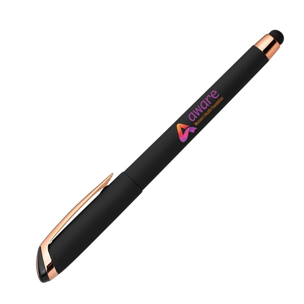 Gazelle Gel Softy Rose Gold Pen w/ Stylus - Silk Screen