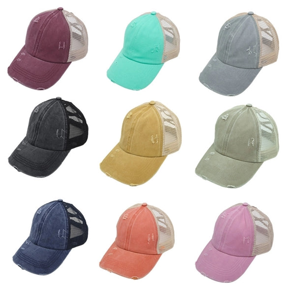 Ladies Vintage Crisscross Ponytail Mesh Baseball Cap