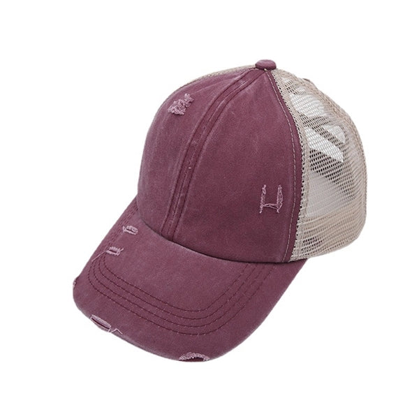 Ladies Vintage Crisscross Ponytail Mesh Baseball Cap