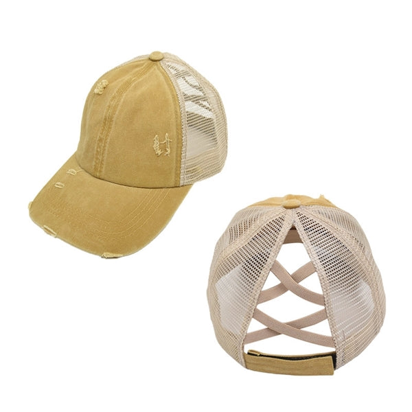Ladies Vintage Crisscross Ponytail Mesh Baseball Cap