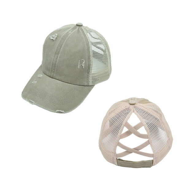 Ladies Vintage Crisscross Ponytail Mesh Baseball Cap