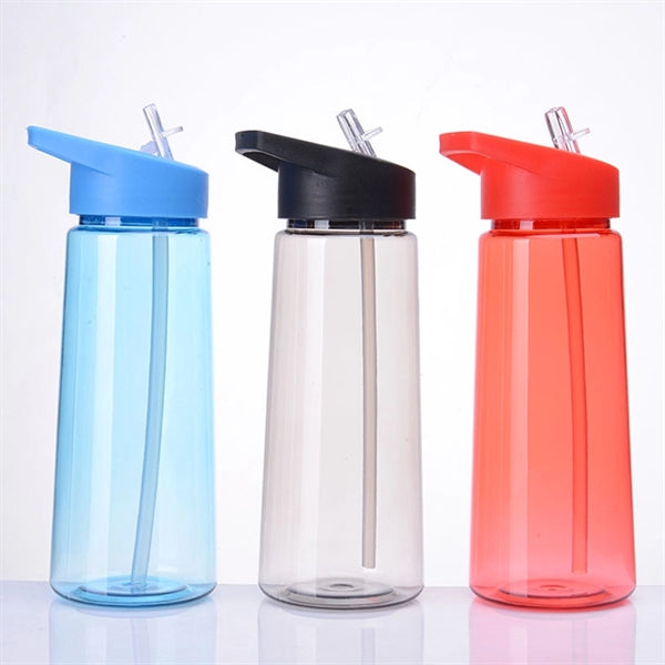 24oz Single Wall Plastic Sports Water Bottle with Flip Straw