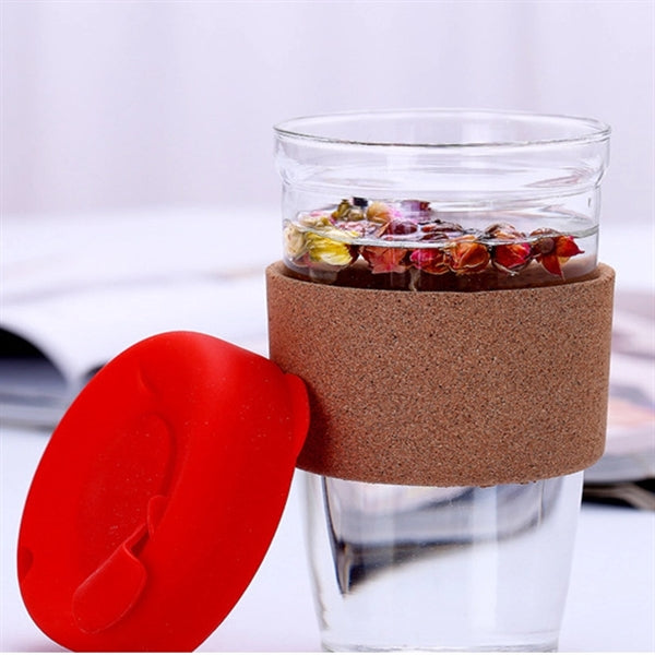 Glass Coffee Cup with Cork Band 15 oz