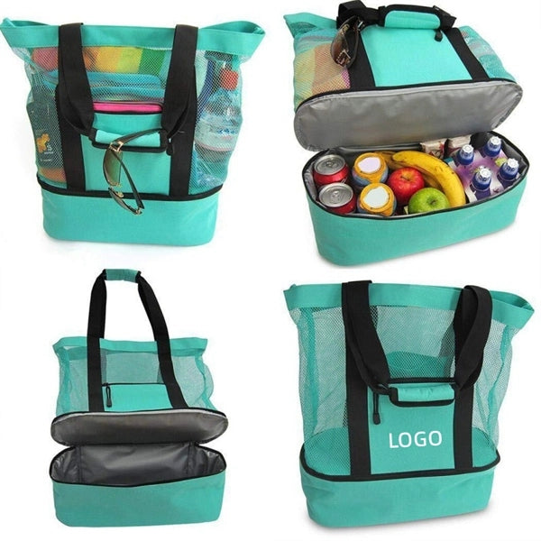 Mesh Beach Tote Bag with Insulated Cooler