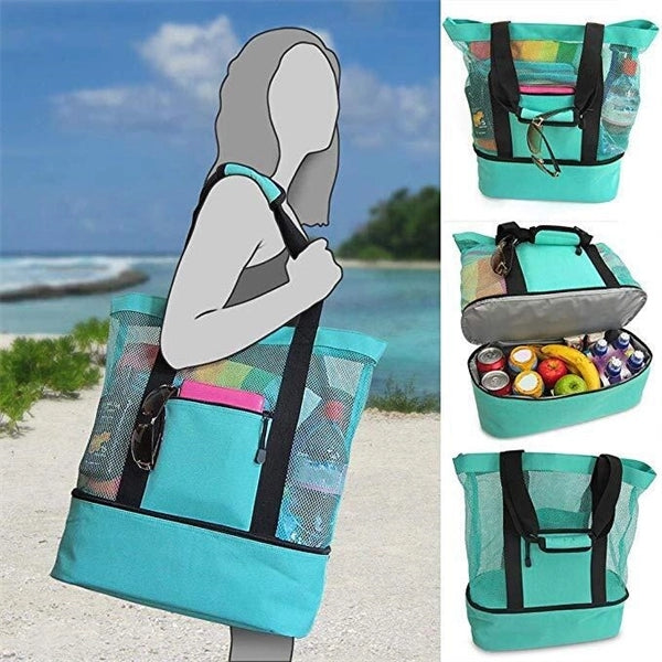 Mesh Beach Tote Bag with Insulated Cooler