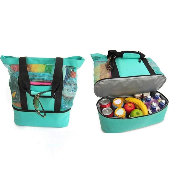 Mesh Beach Tote Bag with Insulated Cooler