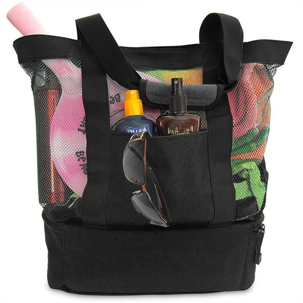 Mesh Beach Tote Bag with Insulated Cooler