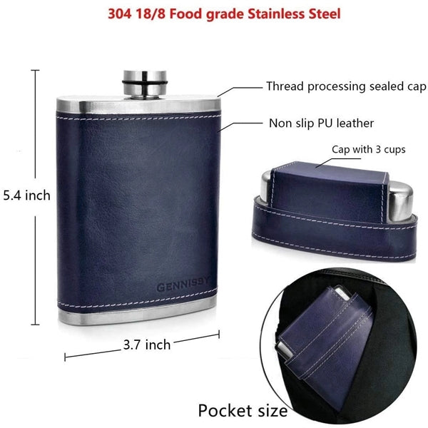 8 Oz Pocket Hip Flask With 3 Cups And Funnel