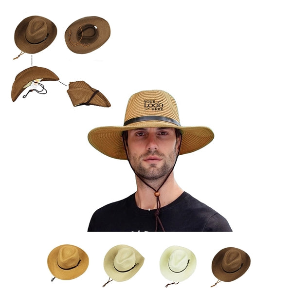 Men's Straw Sun Lifeguard Beach Hat foldable Wide Brim