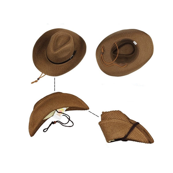Men's Straw Sun Lifeguard Beach Hat foldable Wide Brim
