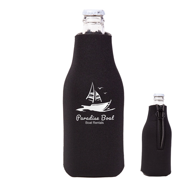 Zipper Beer Bottle Cooler (1 Color Imprint)