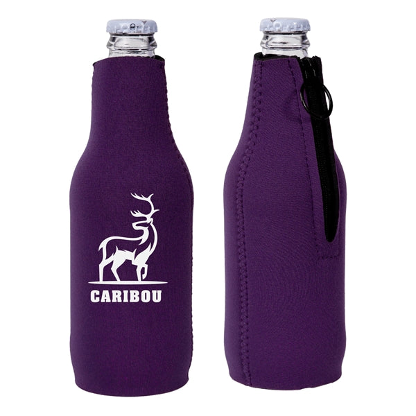 Neoprene Zipper Beer Bottle Cooler (1 Color Imprint)