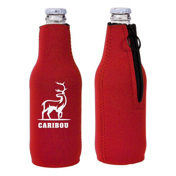 Neoprene Zipper Beer Bottle Cooler (1 Color Imprint)