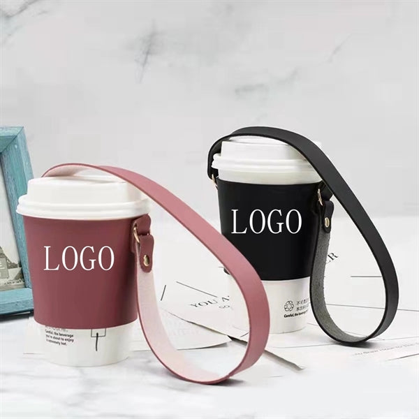 Leather Coffee Cup Sleeve Holder With Handle