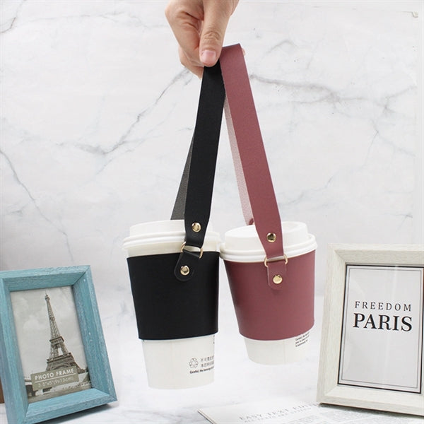 Leather Coffee Cup Sleeve Holder With Handle