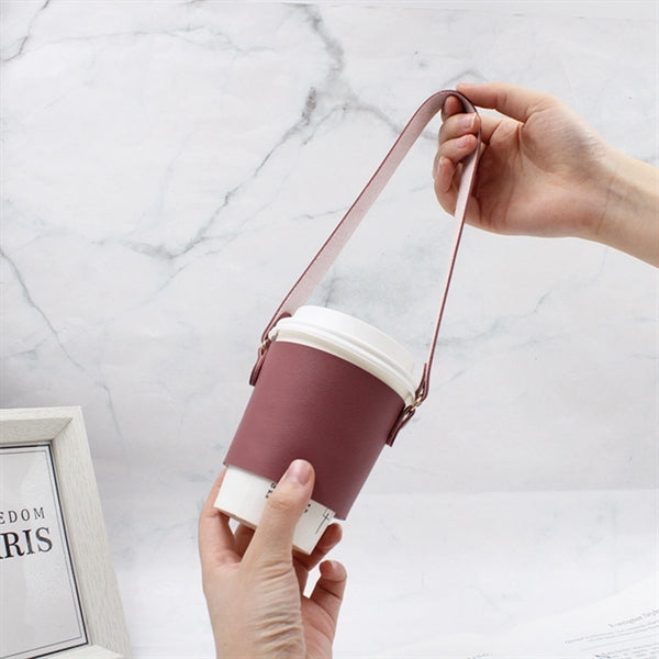 Leather Coffee Cup Sleeve Holder With Handle