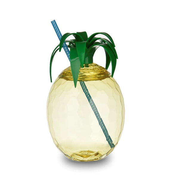 25oz Plastic Pineapple Shaped Drinking Party Cups with Straw