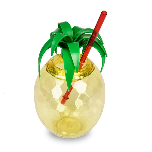 25oz Plastic Pineapple Shaped Drinking Party Cups with Straw