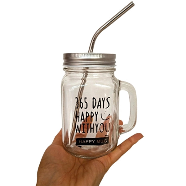 Glass Mason Jar Cup With Straw And Handle 16oz