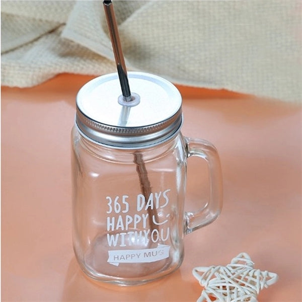 Glass Mason Jar Cup With Straw And Handle 16oz