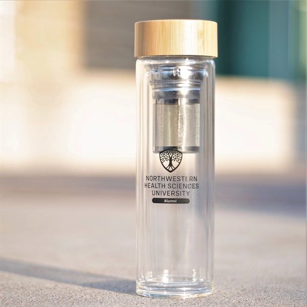 15 oz Double Wall Glass Bottle with Tea Infuser & Bamboo Lid