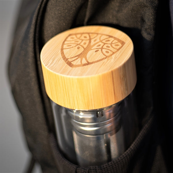 15 oz Double Wall Glass Bottle with Tea Infuser & Bamboo Lid