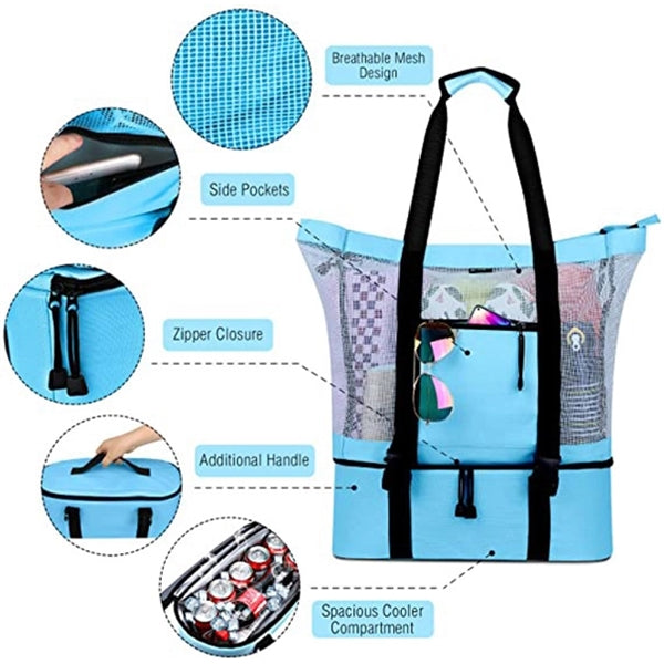 Mesh Beach Bag Tote with Detachable Insulated Cooler