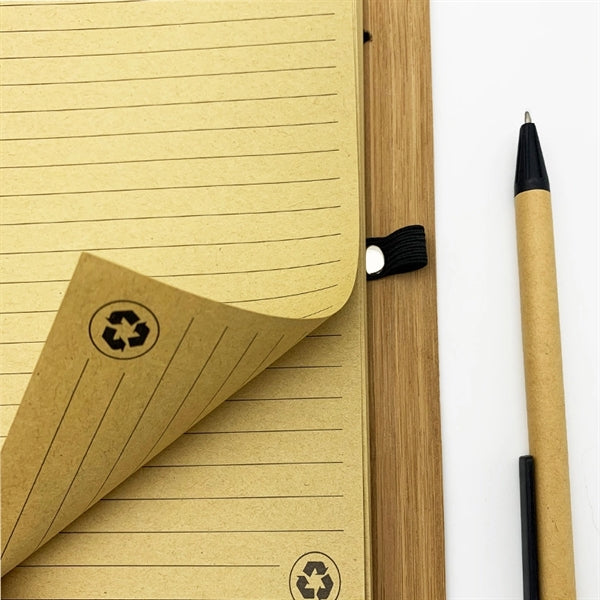 Eco-Friendly Natural Hard Bamboo Cover Notebook With A Pen