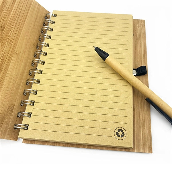 Eco-Friendly Natural Bamboo Cover Notebook With A Pen