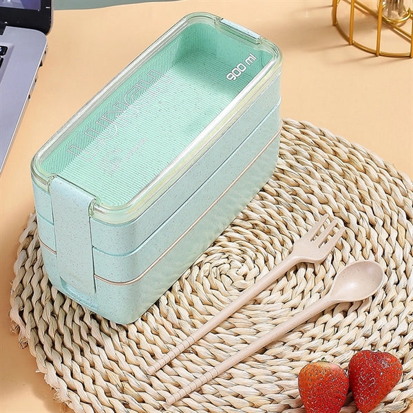 Three layers outdoor picnic wheat plastic bento box