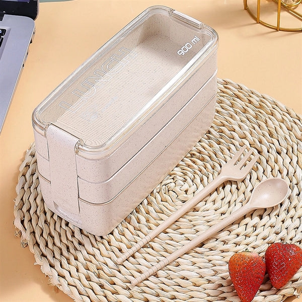 Three layers outdoor picnic wheat plastic bento box