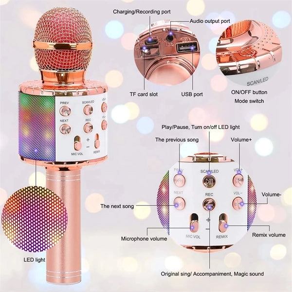 Led Wireless Bluetooth Karaoke Microphone