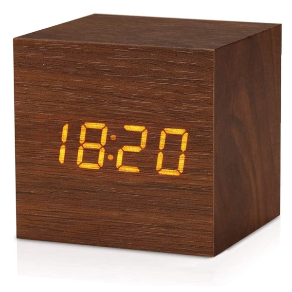 LED Wood Digital Clock Desk Cube Alarm