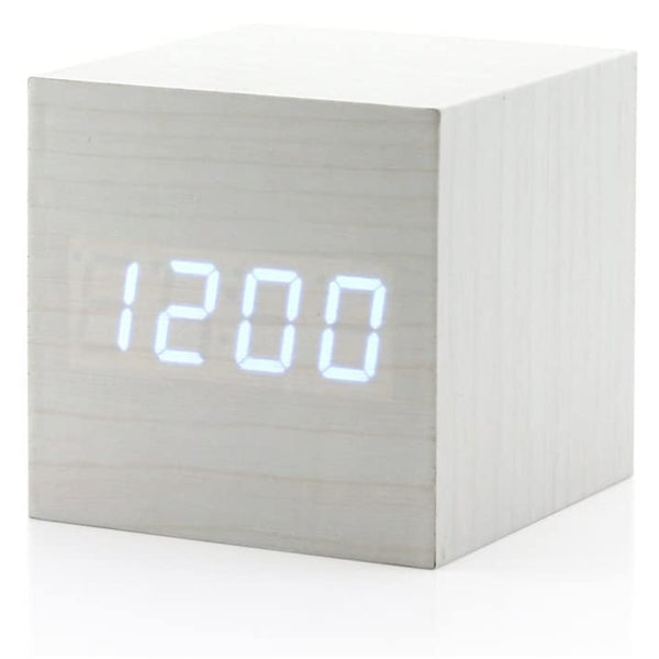 LED Wood Digital Clock Desk Cube Alarm