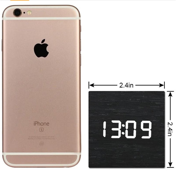 LED Wood Digital Clock Desk Cube Alarm