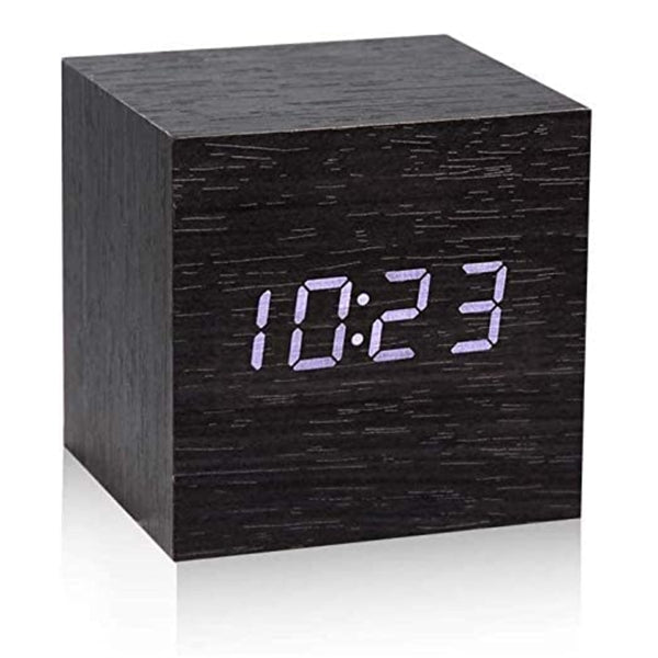 LED Wood Digital Clock Desk Cube Alarm