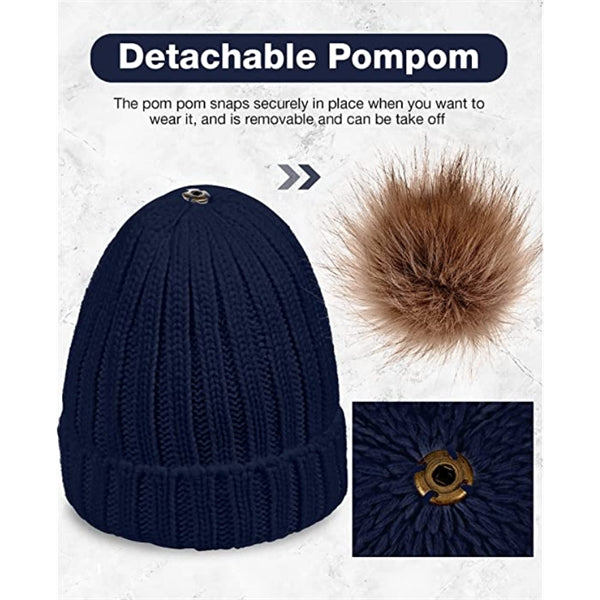 4 Pieces Women Winter Knitted Pom Cap and Glove Set