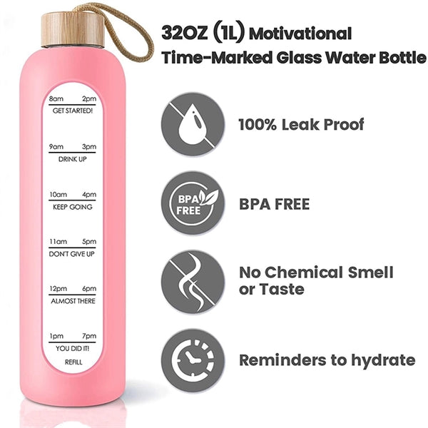 32oz Glass Water Bottle With Time Marker