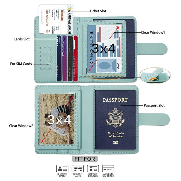 Pu Leather Passport Cover With Vaccine Card Holder