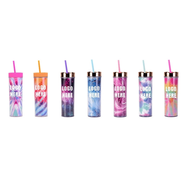 16 oz Transparent AS Plastic Tie dye Straw Tumbler