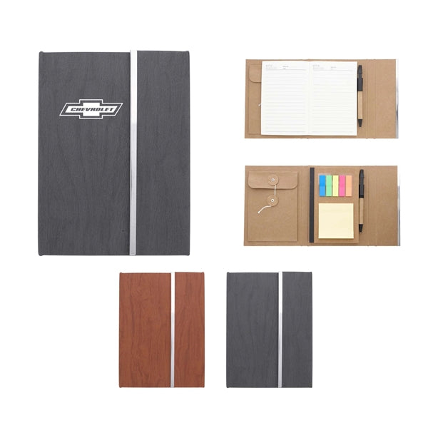 Hardcover Woodgrain Look Notebook With Sticky Notes