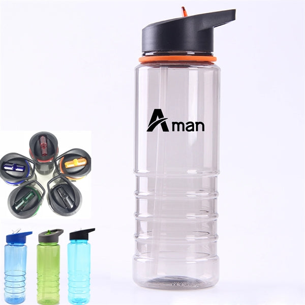 Translucent Gray Water Bottle With Flip Straw - 24 Oz.