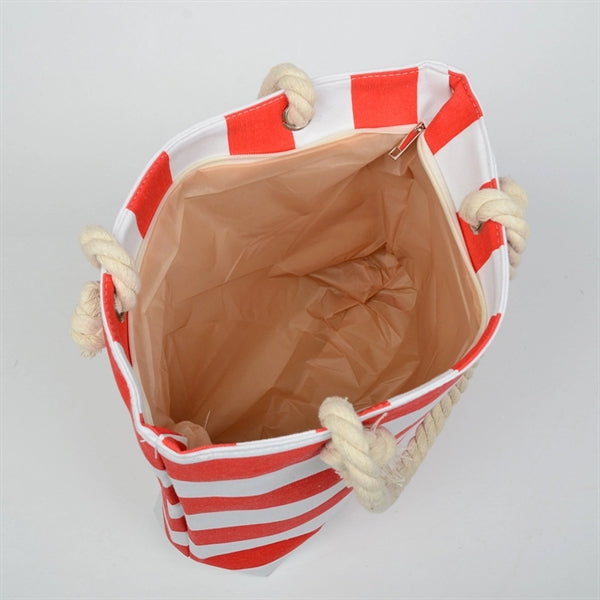 Striped Canvas Beach Tote Bag With Zipper