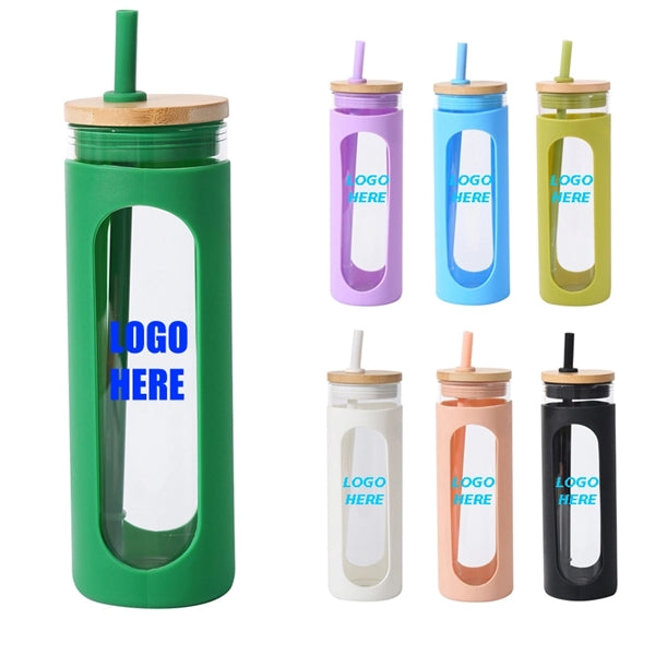 20 oz Glass Tumbler With Bamboo Lid And Straw