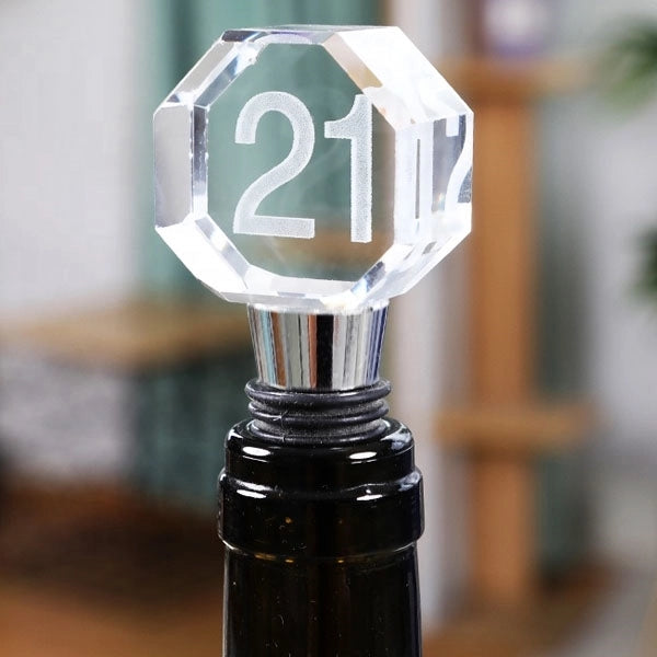 3D Engraved Crystal Wine Stopper - Octagon